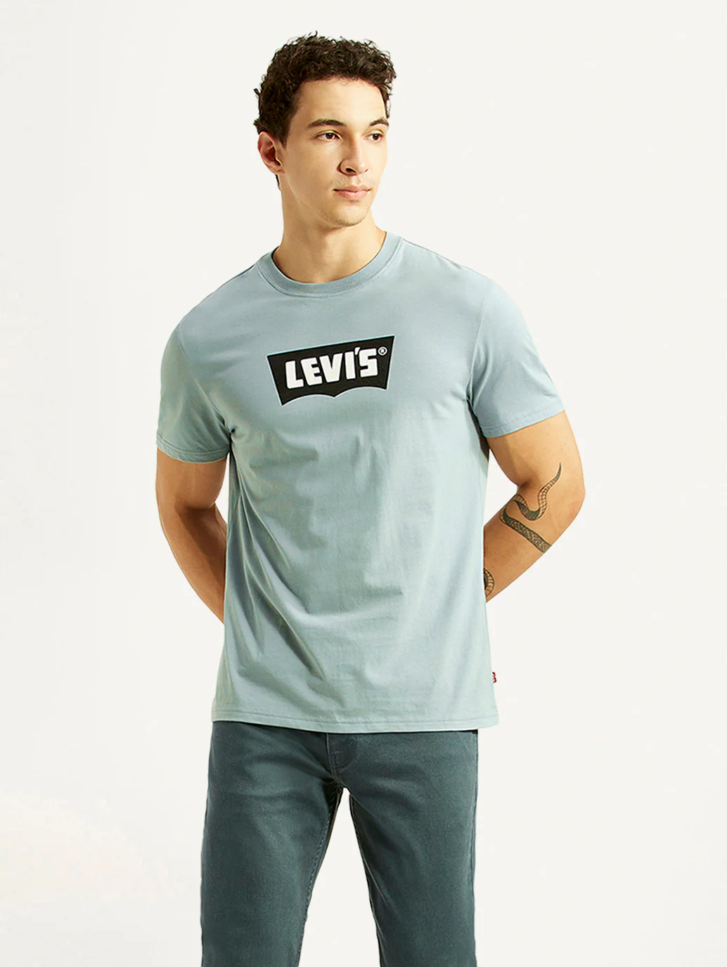 Men's Brand Logo Light Blue Slim Fit T-shirt - Image 5
