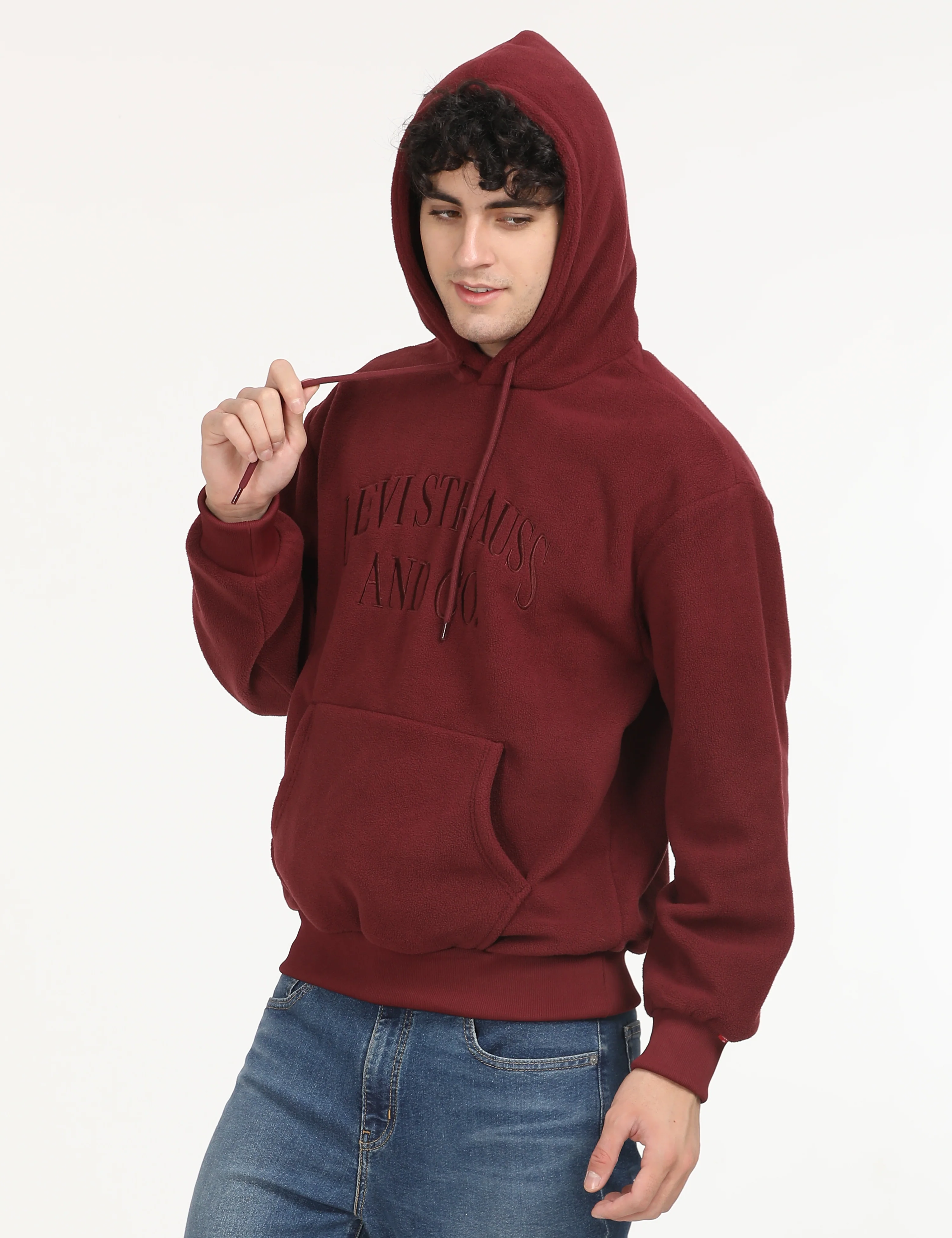Men's Brand Logo Maroon Hooded Sweatshirt - Image 5