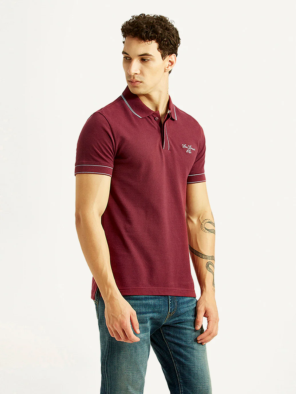 Men's Brand Logo Maroon Slim Fit Polo T-shirt - Image 4