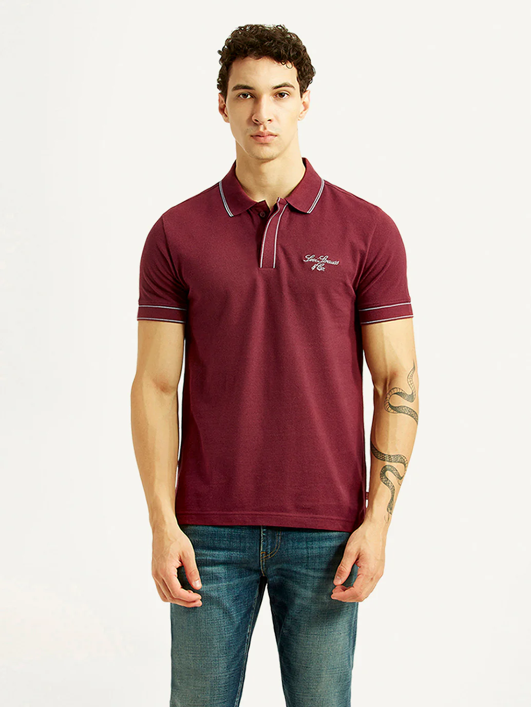 Men's Brand Logo Maroon Slim Fit Polo T-shirt - Image 5