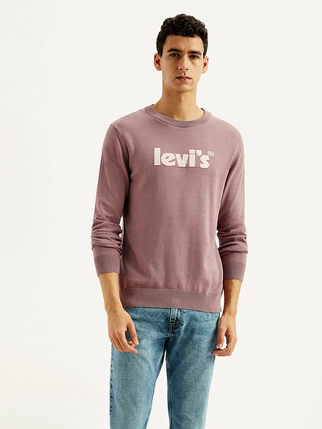 Men's Brand Logo Mauve Crew Neck Sweater - Image 5