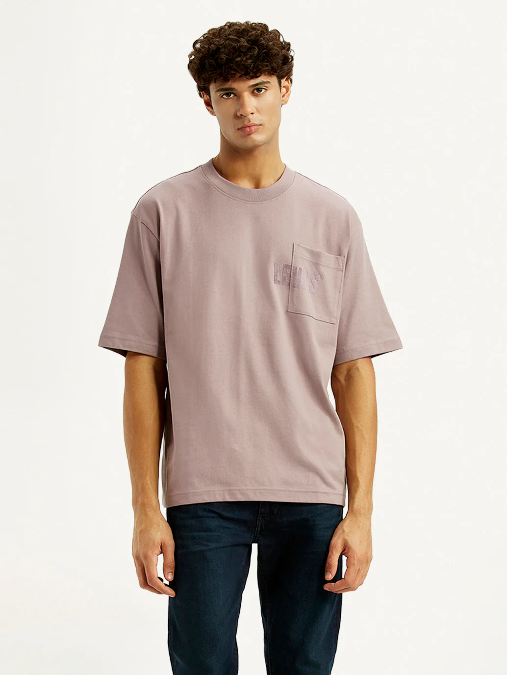 Men's Brand Logo Mauve Loose Fit T-shirt