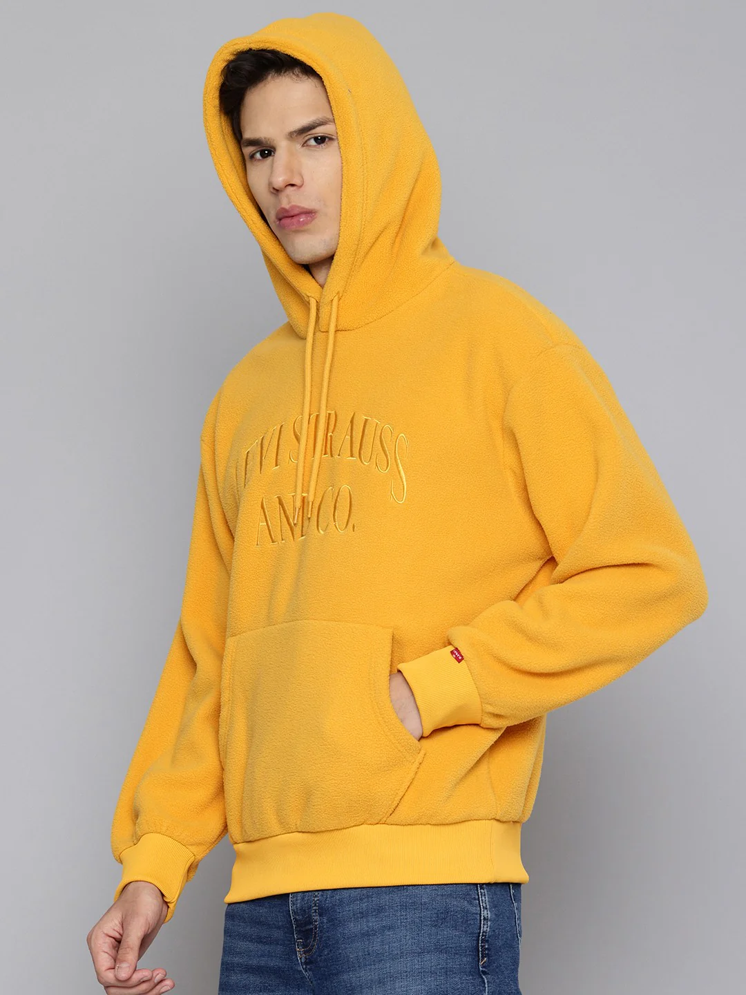 Men's Brand Logo Mustard Hooded Sweatshirt - Image 3