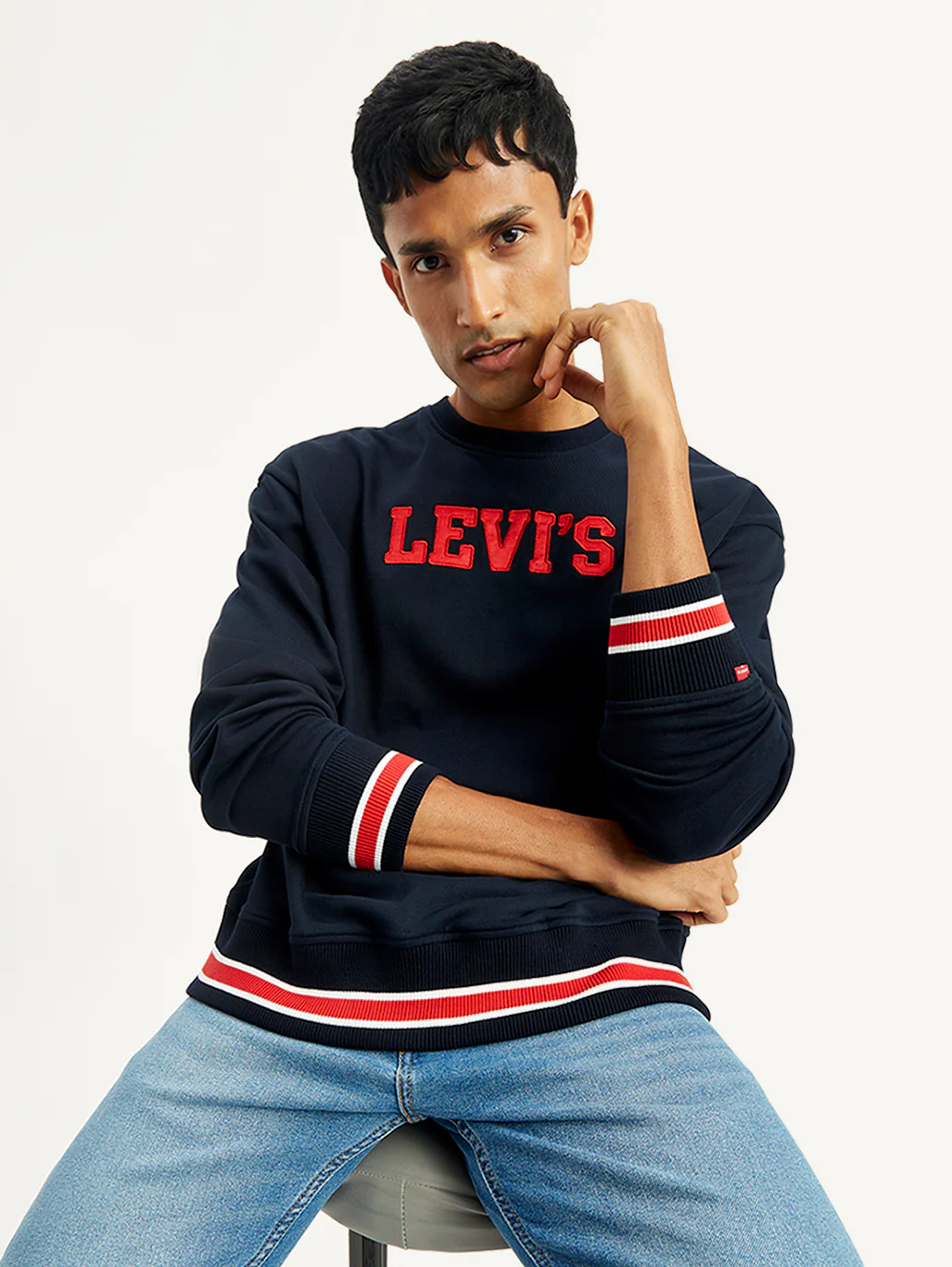 Men's Brand Logo Navy Crew Neck Sweatshirt