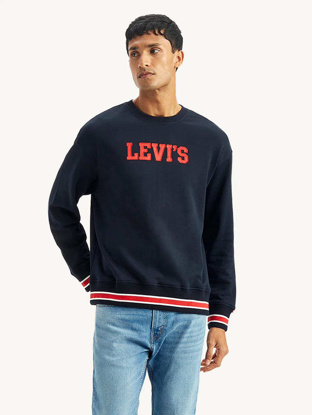 Men's Brand Logo Navy Crew Neck Sweatshirt - Image 3