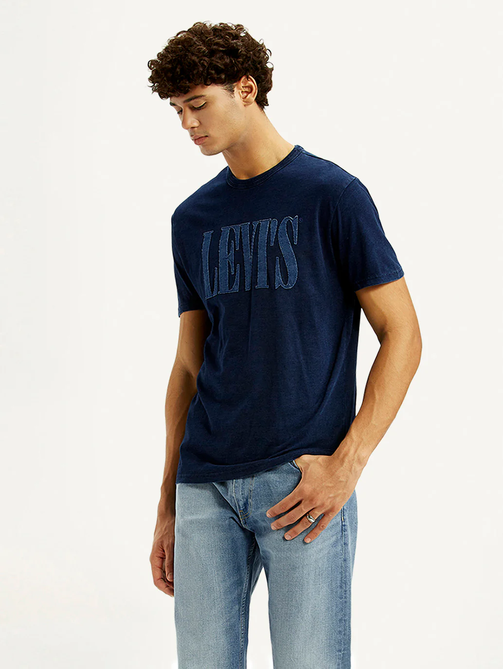 Men's Brand Logo Navy Crew Neck T-shirt - Image 2