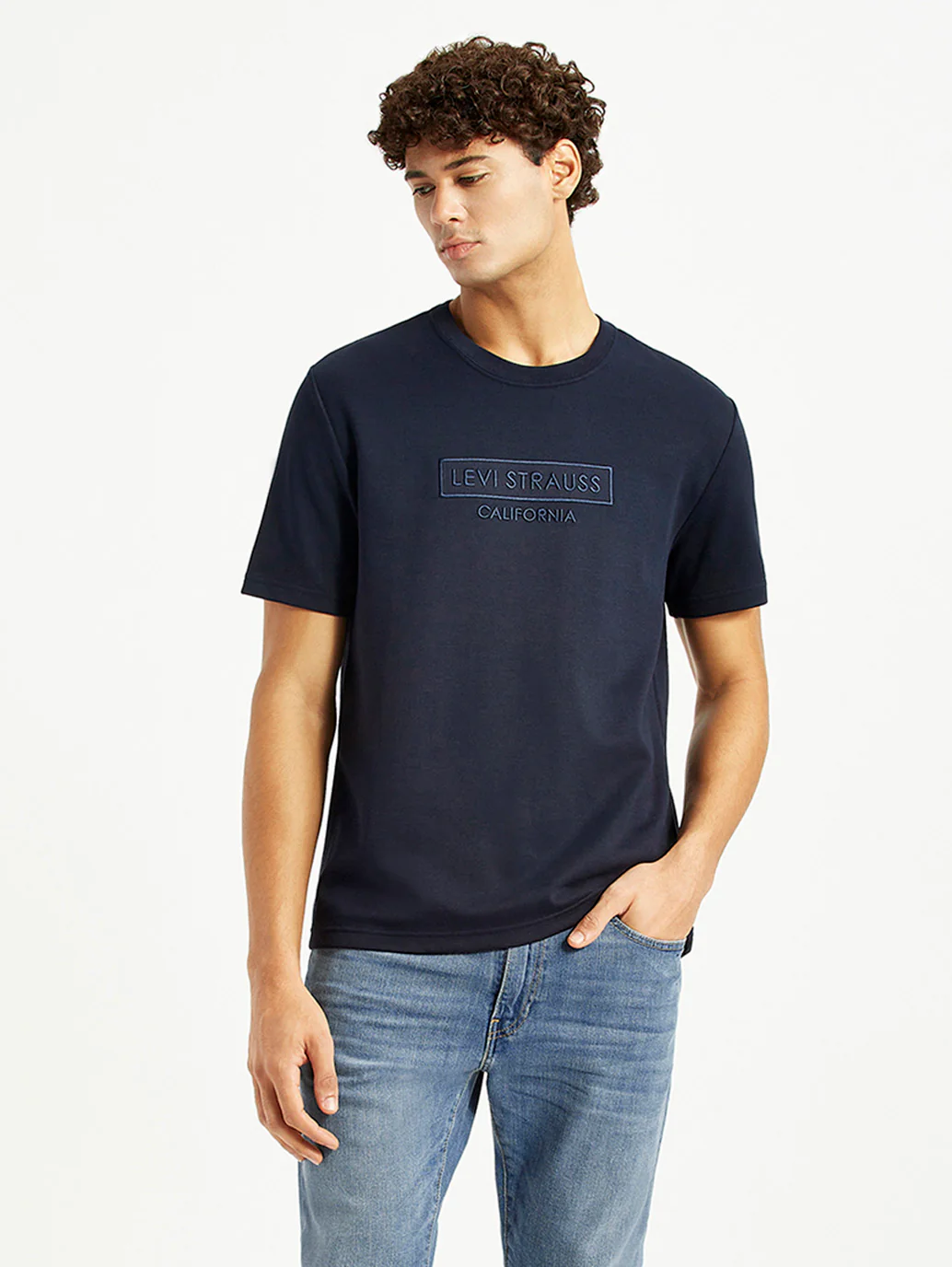 Men's Brand Logo Navy Crew Neck T-shirt - Image 4