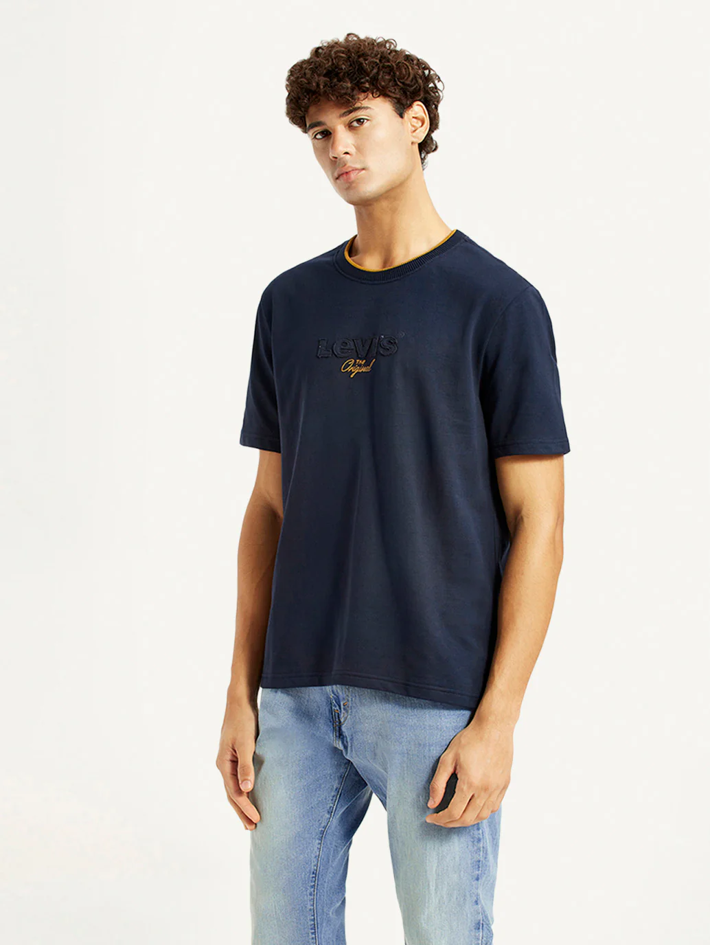 Men's Brand Logo Navy Crew Neck T-shirt
