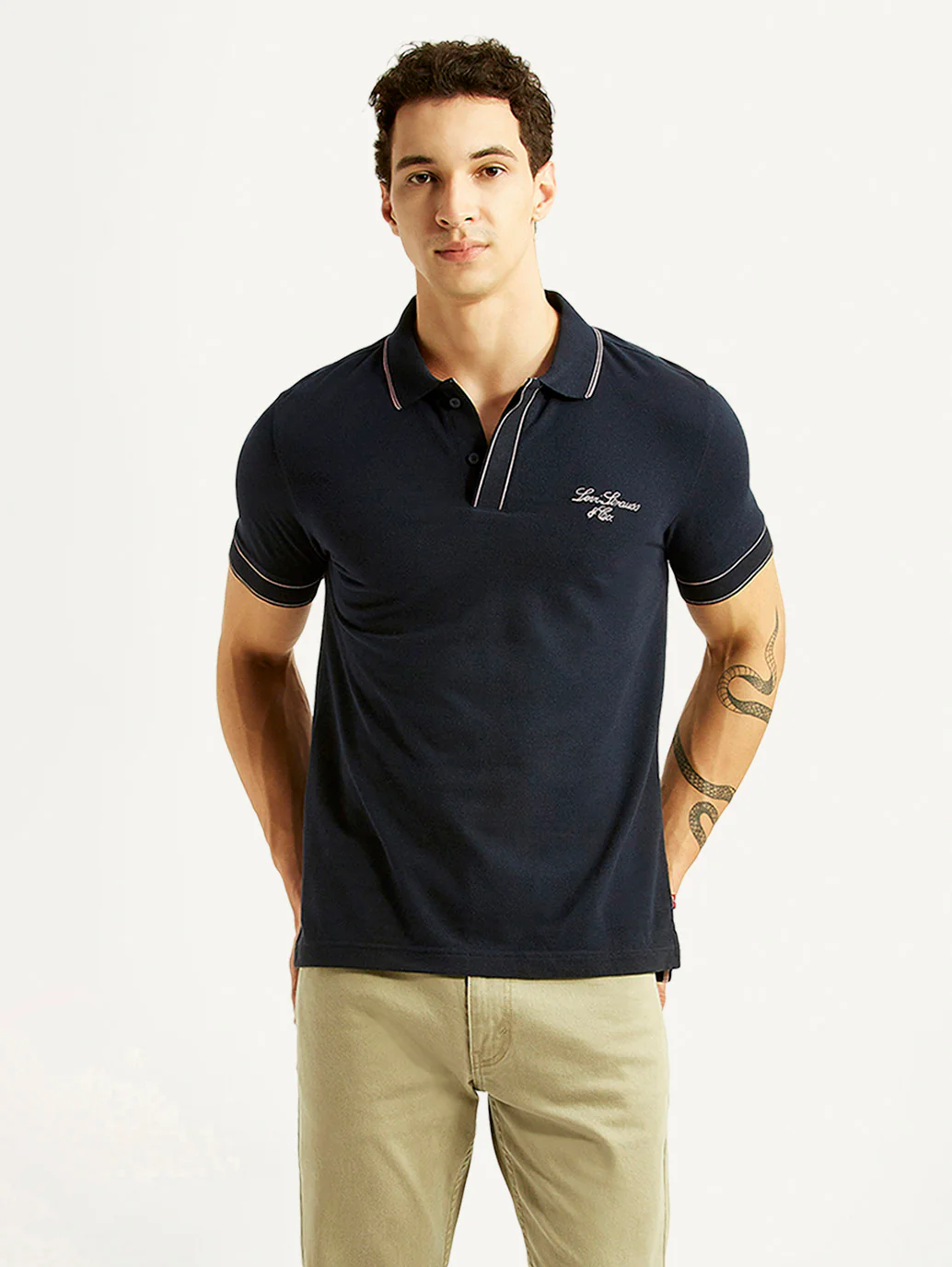 Men's Brand Logo Navy Slim Fit Polo T-shirt
