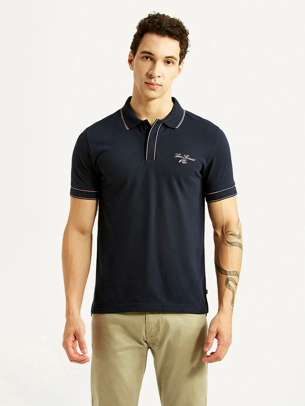 Men's Brand Logo Navy Slim Fit Polo T-shirt - Image 2