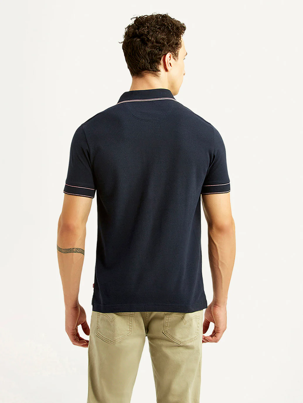 Men's Brand Logo Navy Slim Fit Polo T-shirt - Image 3