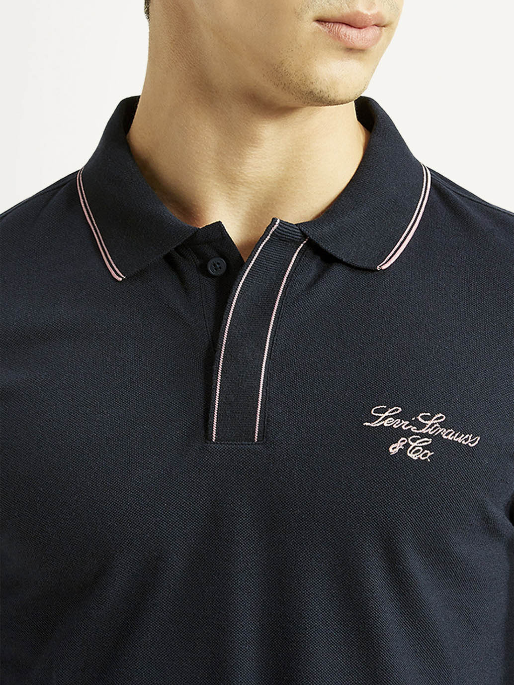 Men's Brand Logo Navy Slim Fit Polo T-shirt - Image 4