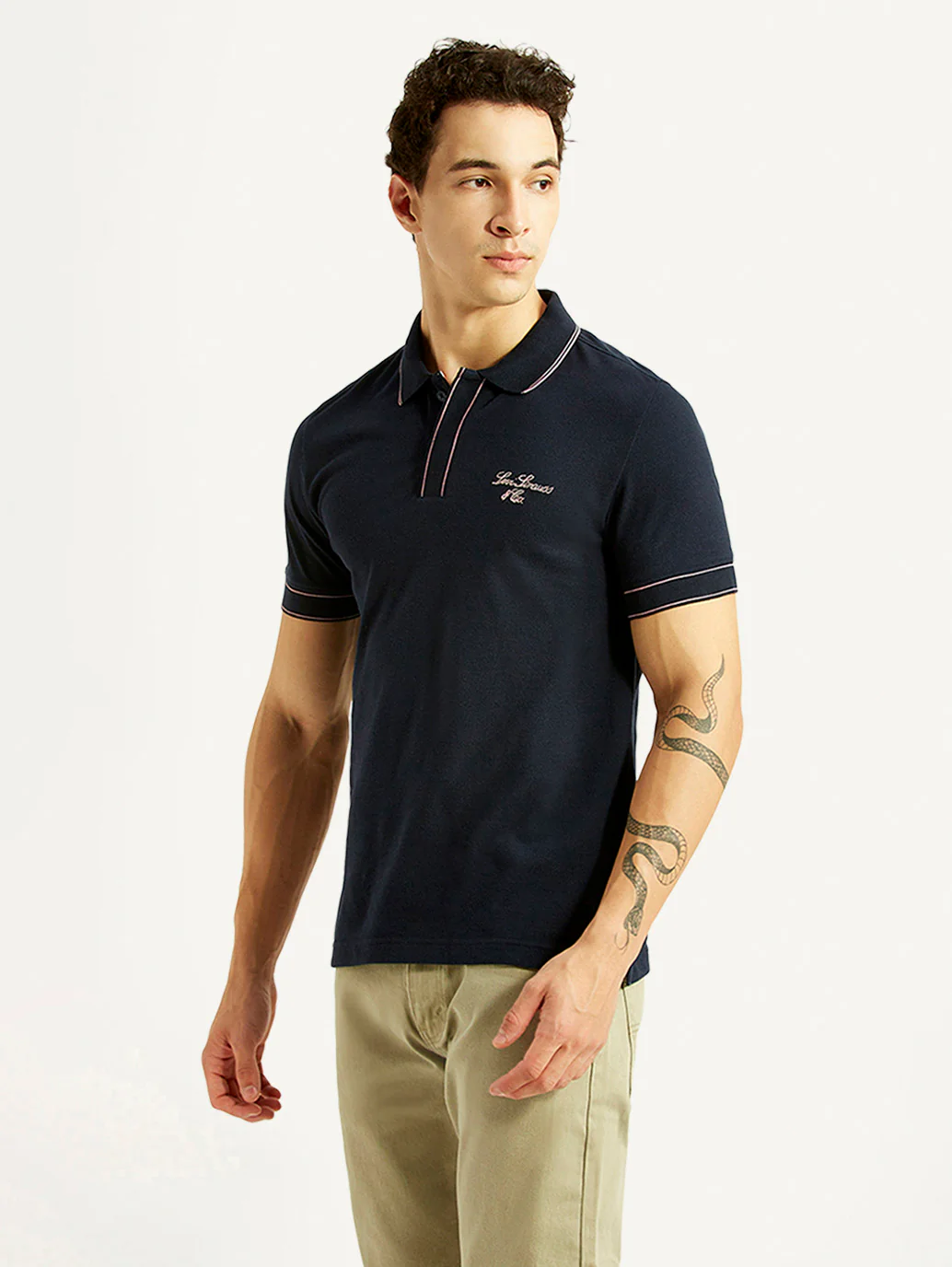 Men's Brand Logo Navy Slim Fit Polo T-shirt - Image 5