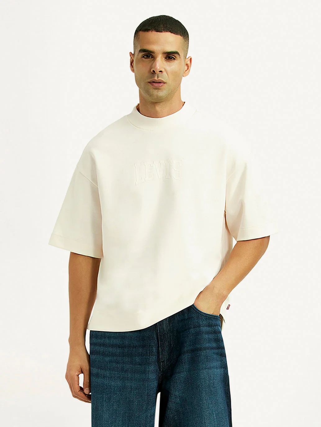 Men's Brand Logo Off White Boxy T-shirt