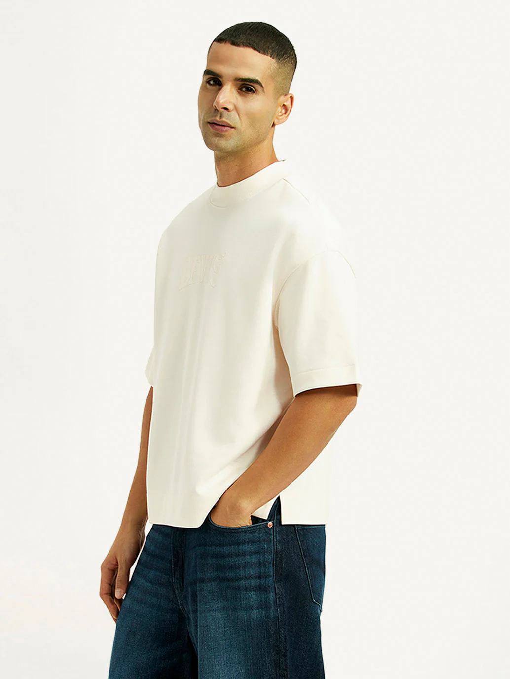 Men's Brand Logo Off White Boxy T-shirt - Image 3