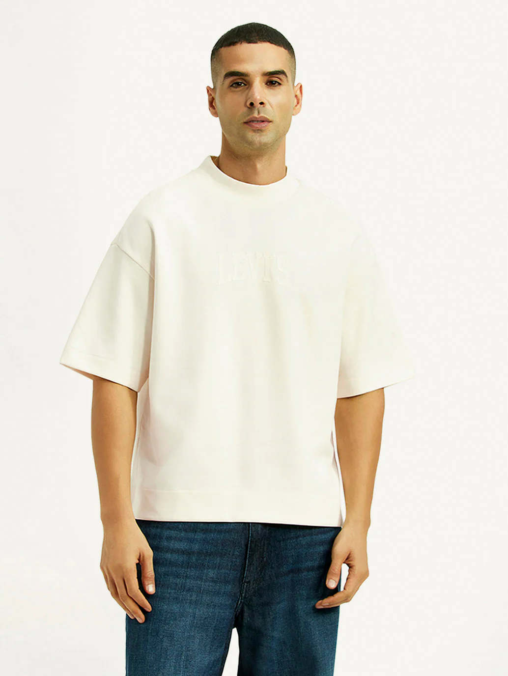 Men's Brand Logo Off White Boxy T-shirt - Image 5