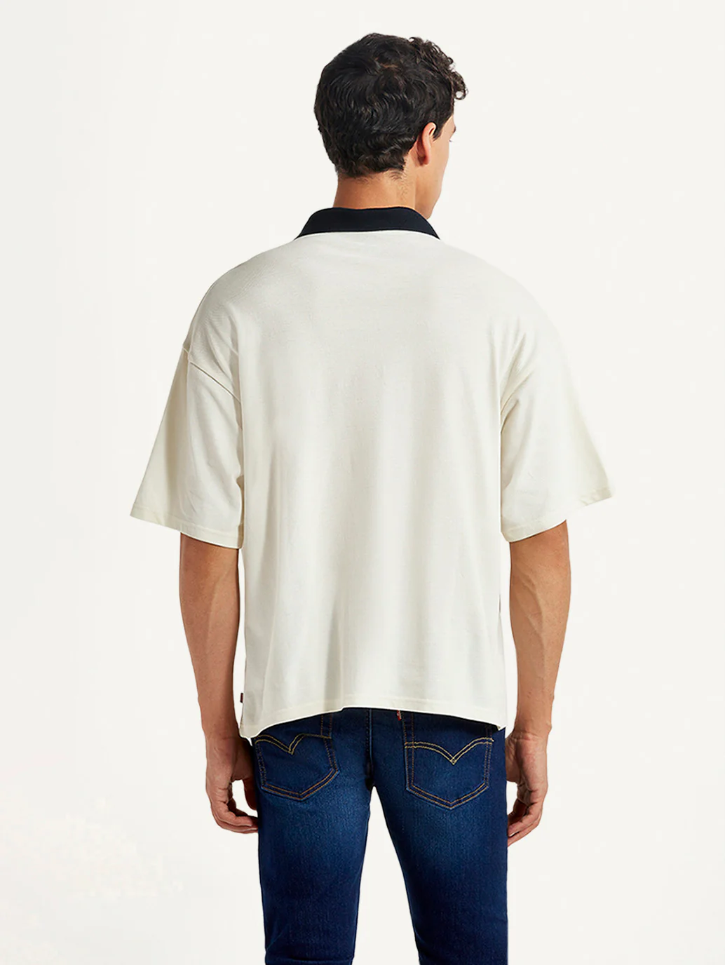Men's Brand Logo Off-White Loose Fit Polo T-shirt - Image 3