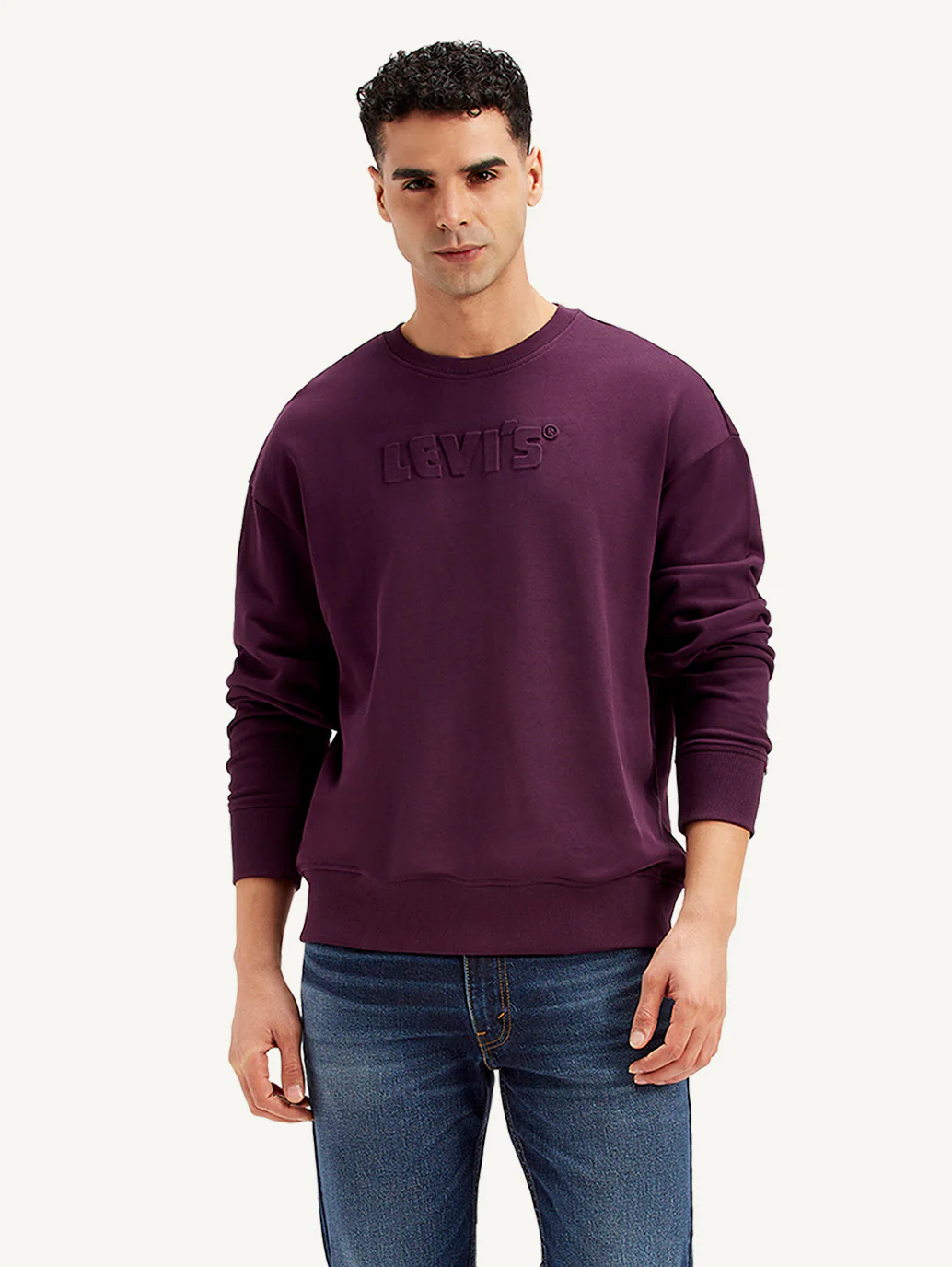 Men's Brand Logo Purple Crew Neck Sweatshirt - Image 2