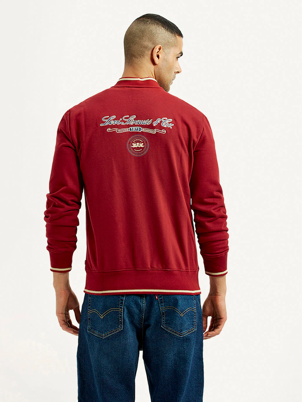 Men's Brand Logo Red Collar Neck Sweatshirt - Image 3