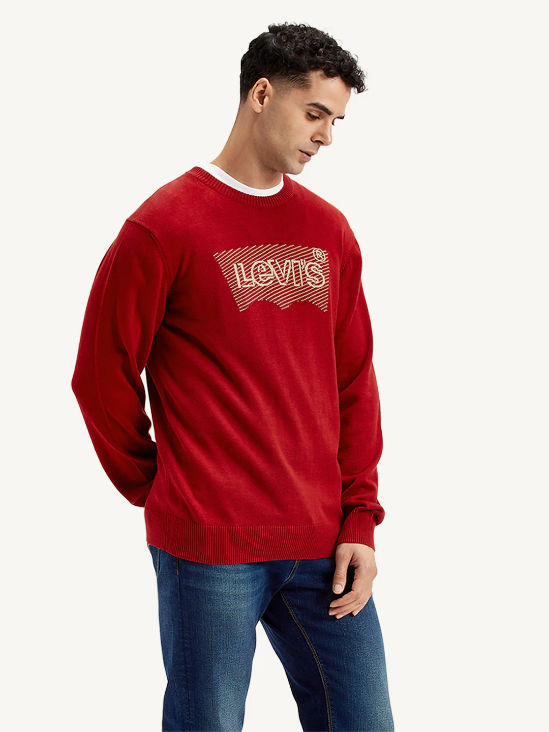 Men's Brand Logo Red Crew Neck Sweater - Image 3