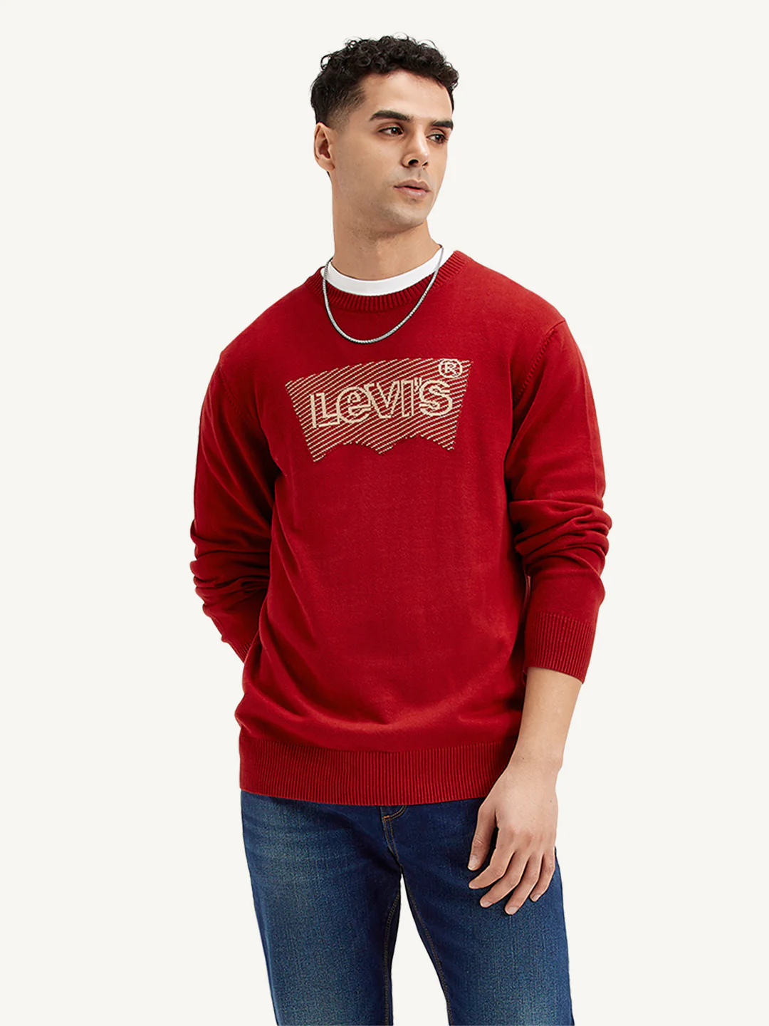 Men's Brand Logo Red Crew Neck Sweater - Image 4