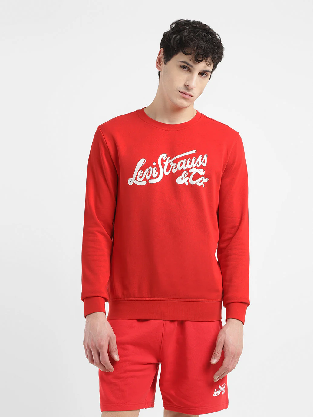 Men's Brand Logo Red Crew Neck Sweatshirt - Image 2