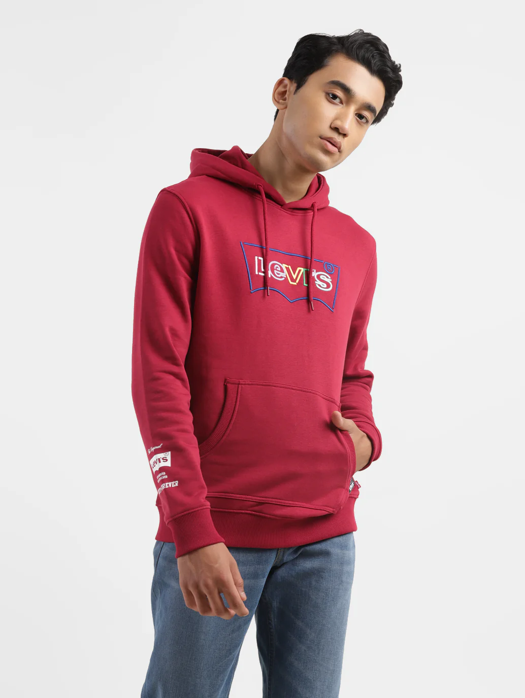 Men's Brand Logo Red Hooded Sweatshirt - Image 5