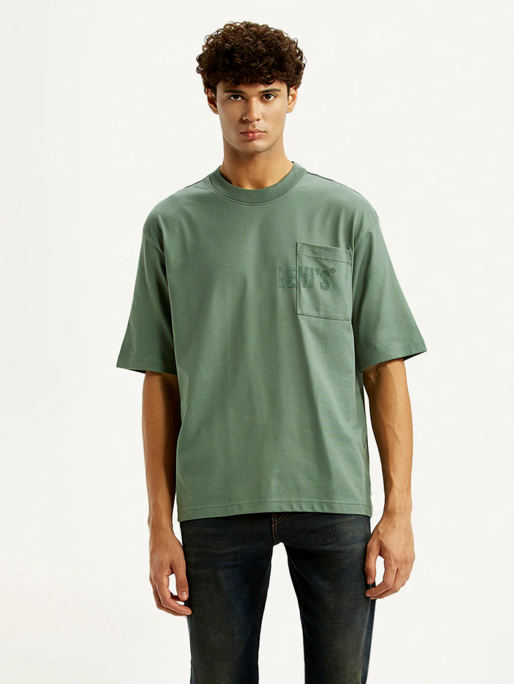 Men's Brand Logo Green Loose Fit T-shirt - Image 5