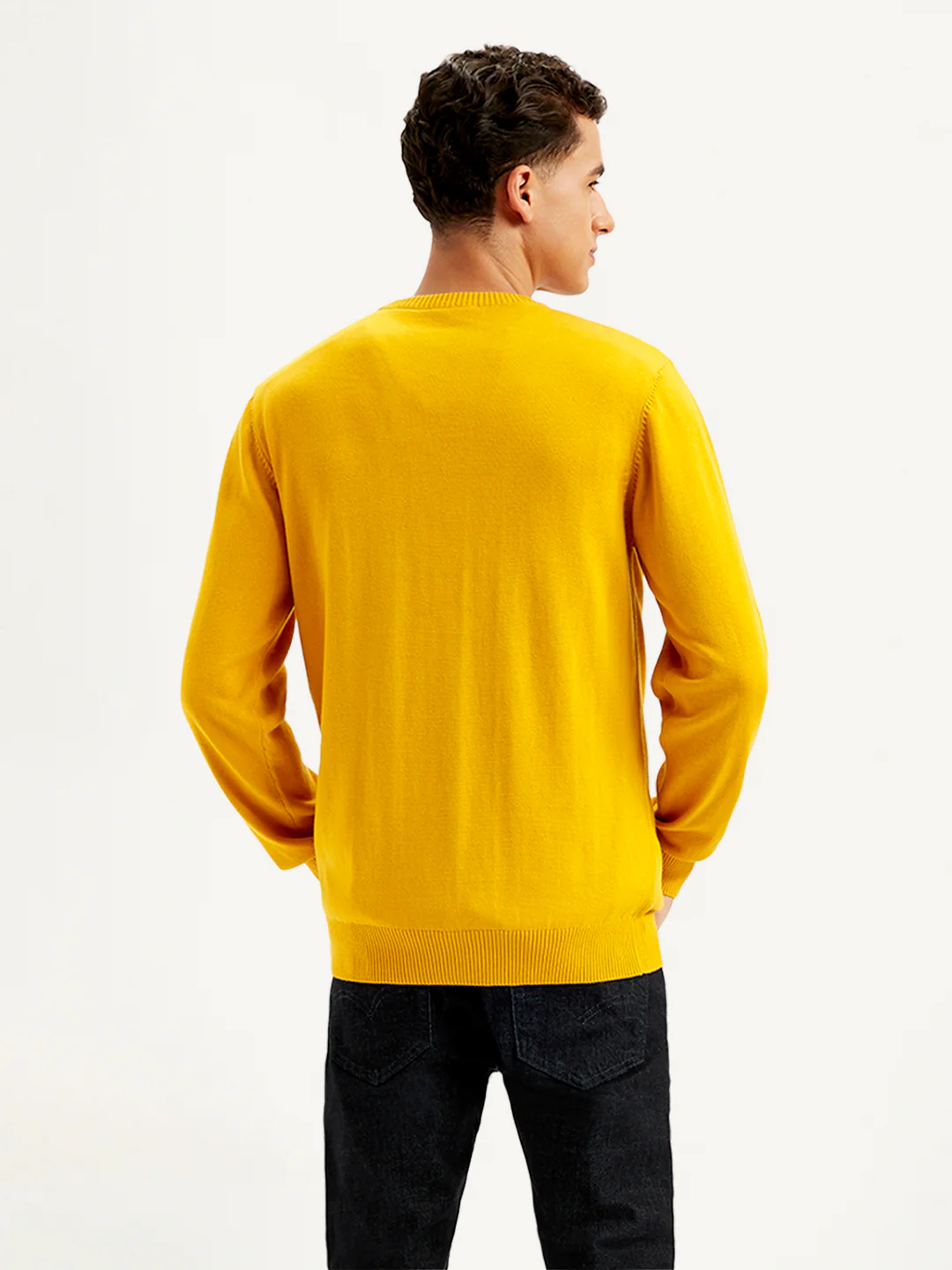 Men's Brand Logo Yellow Crew Neck Sweater - Image 3