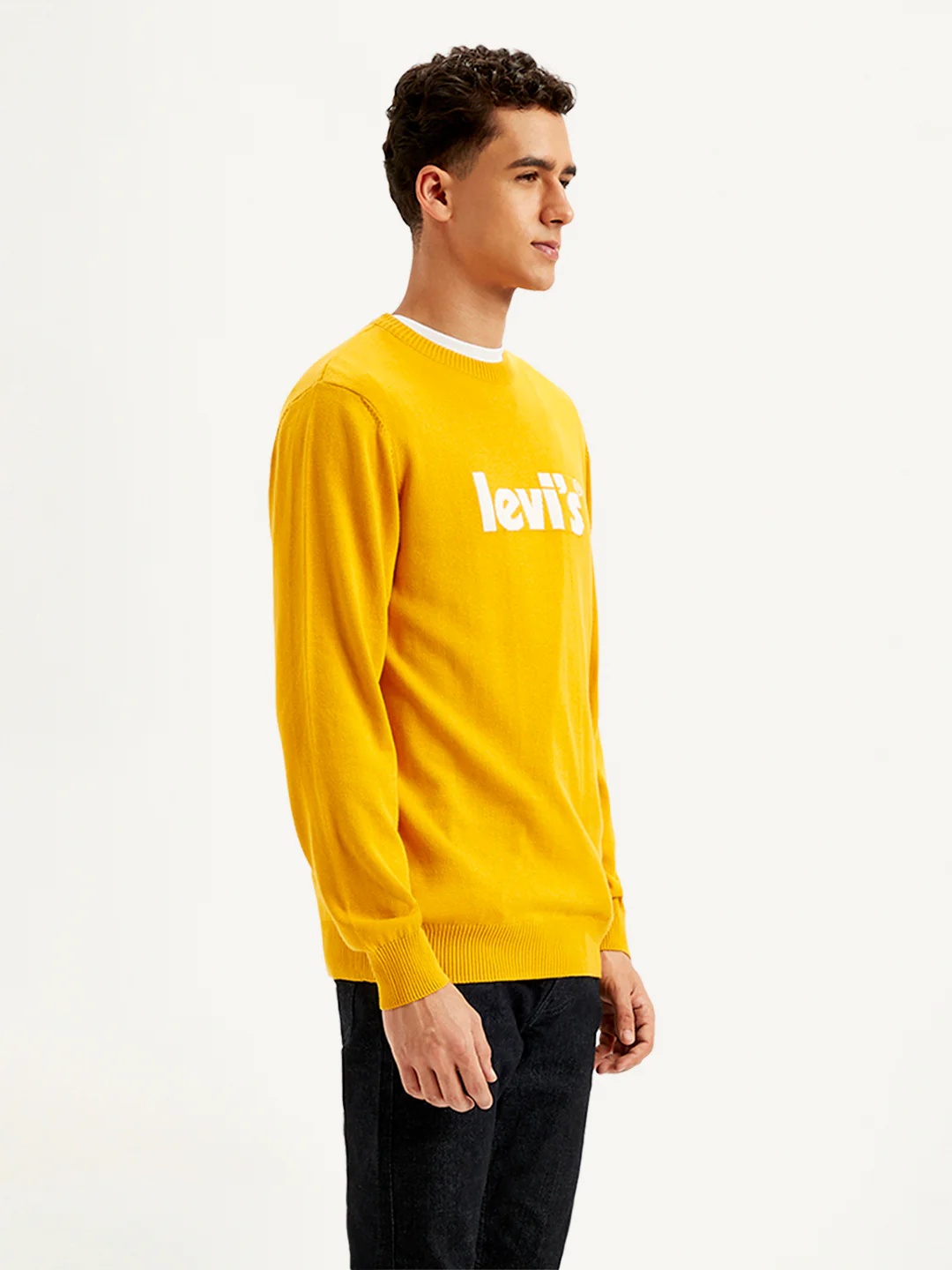 Men's Brand Logo Yellow Crew Neck Sweater - Image 4