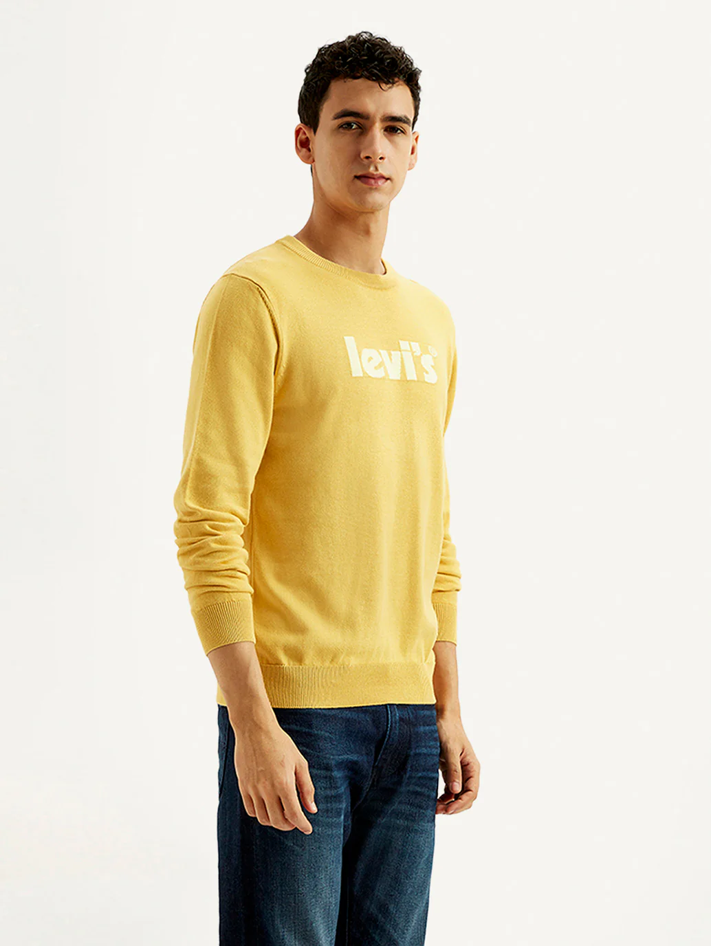 Men's Brand Logo Yellow Crew Neck Sweater - Image 4