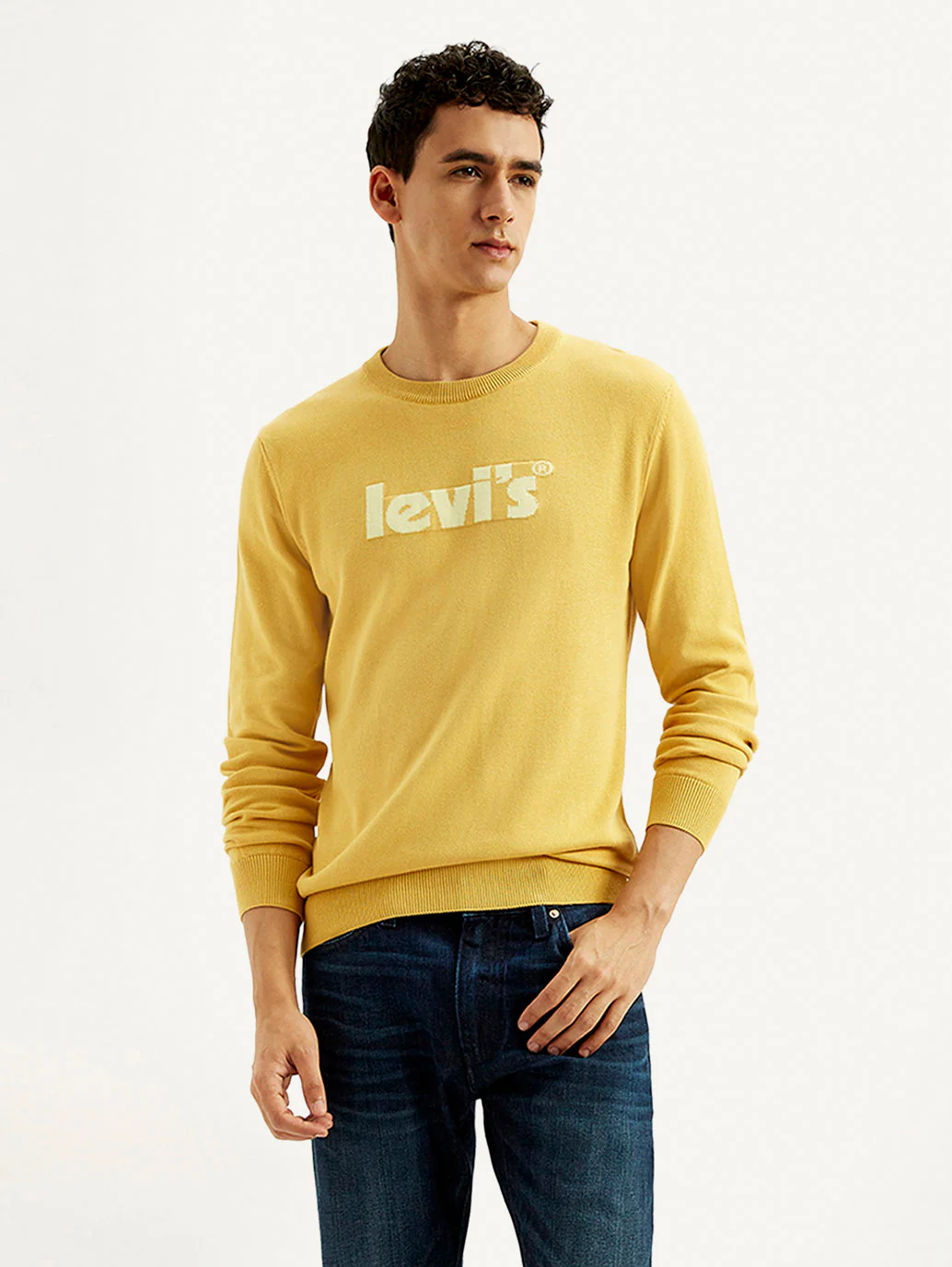 Men's Brand Logo Yellow Crew Neck Sweater - Image 5