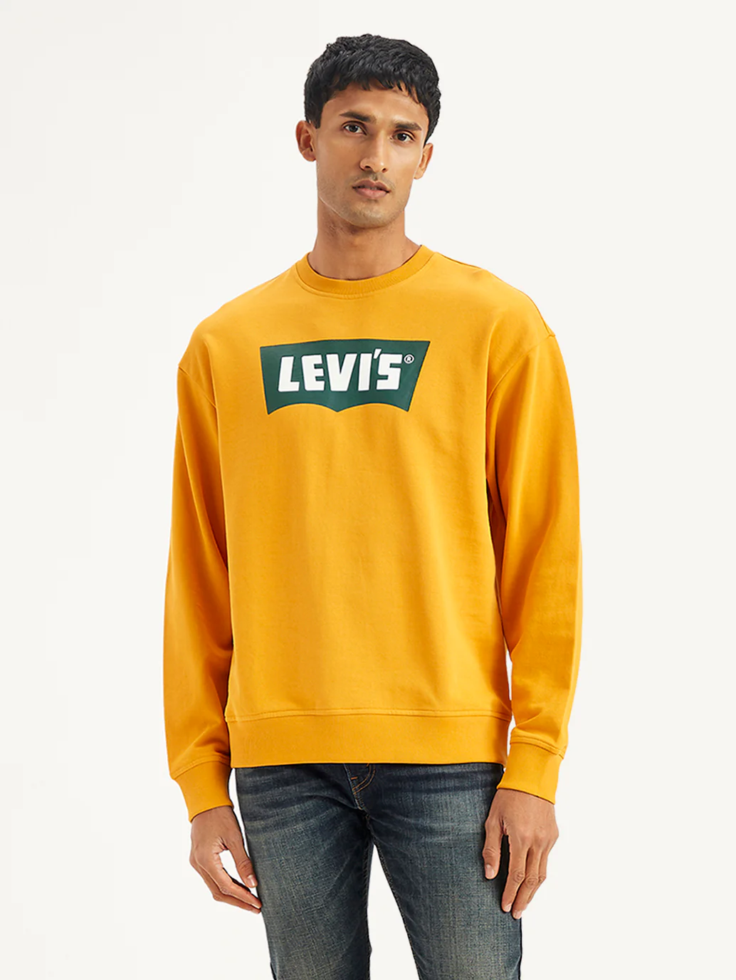 Men's Brand Logo Yellow Crew Neck Sweatshirt - Image 2