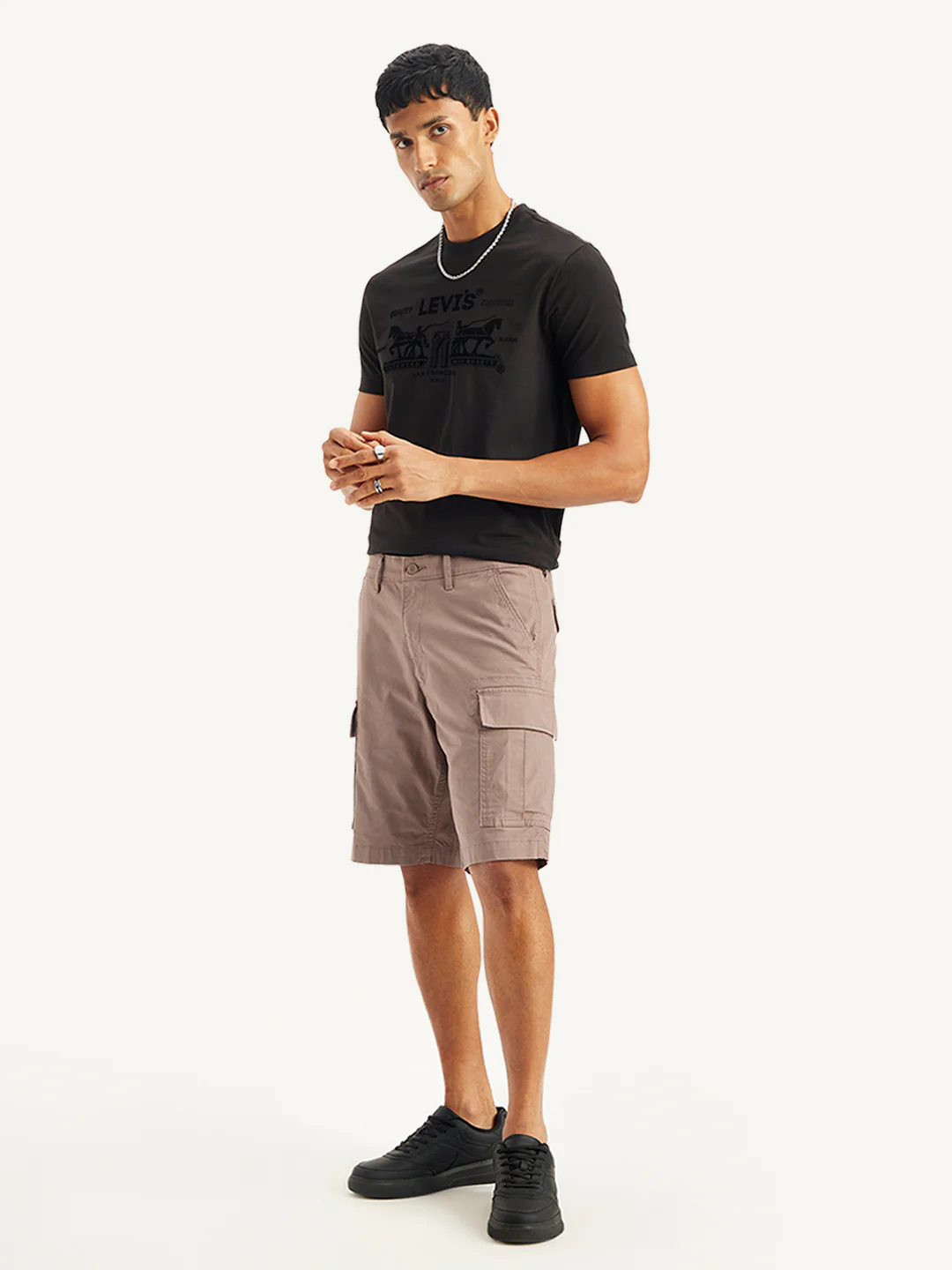 Men's Brown Regular Fit Cargo Shorts - Image 5