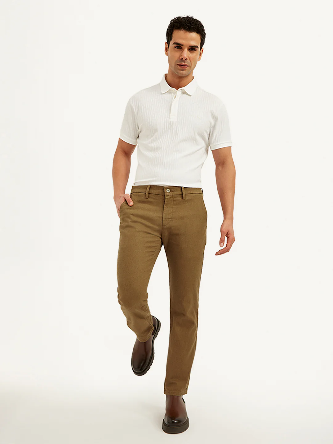 Men's Redloop Brown Slim Fit Linen Chinos