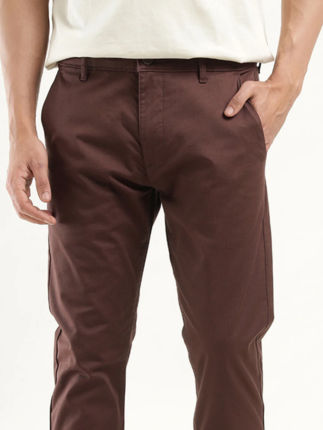 Men's Brown Slim Tapered Fit Chinos - Image 4