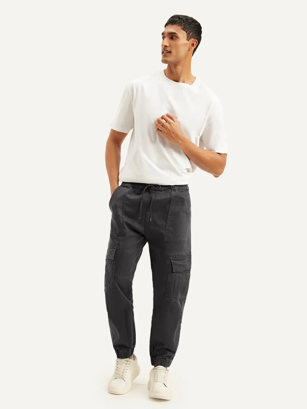 Men's Charcoal Grey Regular Fit Cargo Joggers - Image 2