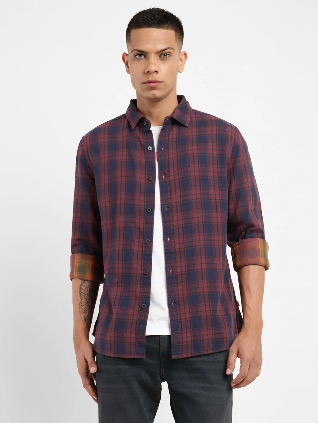 Men's Checkered Spread Collar Shirt - Image 2