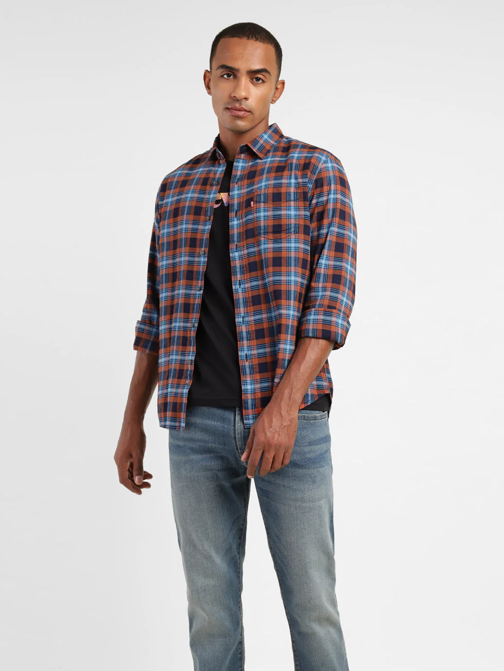 Men's Checkered Spread Collar Shirt