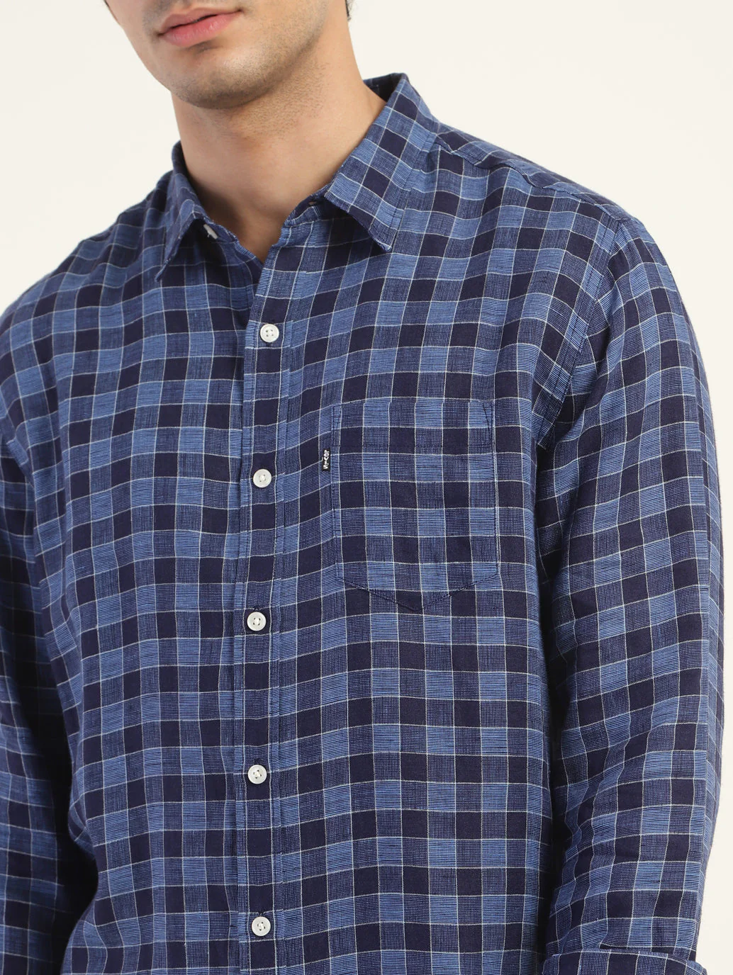 Men's Checkered Spread Collar Linen Shirt - Image 6