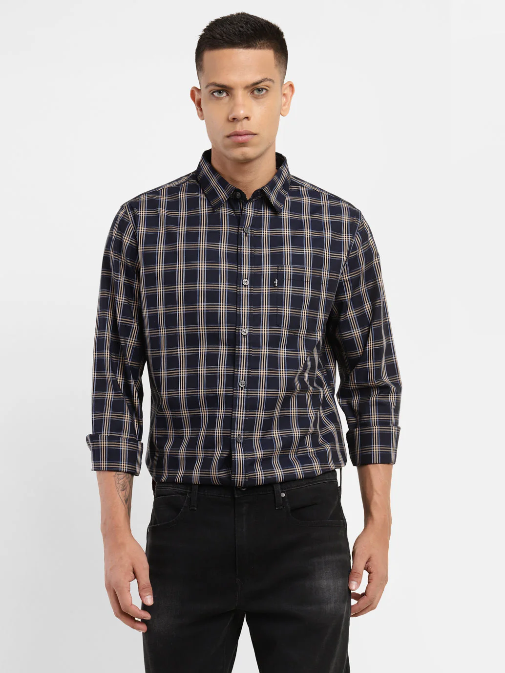 Men's Checkered Spread Collar Shirt - Image 2