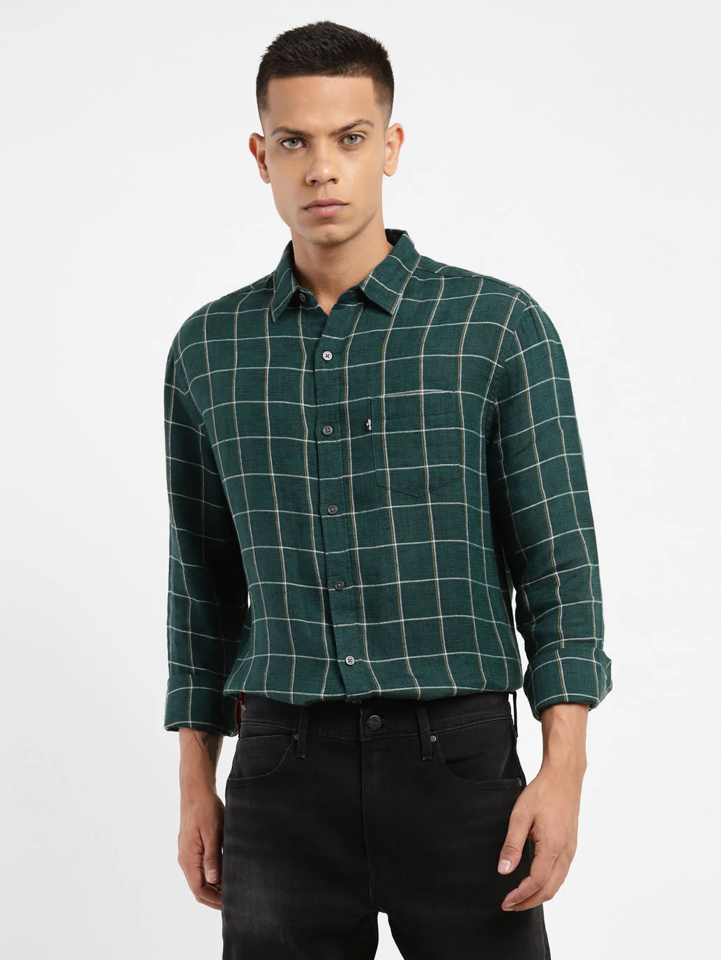 Men's Checkered Spread Collar Linen Shirt - Image 2
