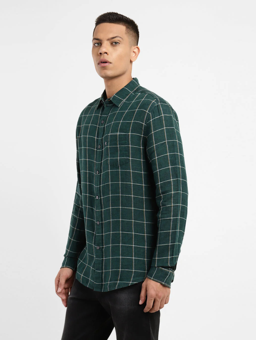Men's Checkered Spread Collar Linen Shirt - Image 4