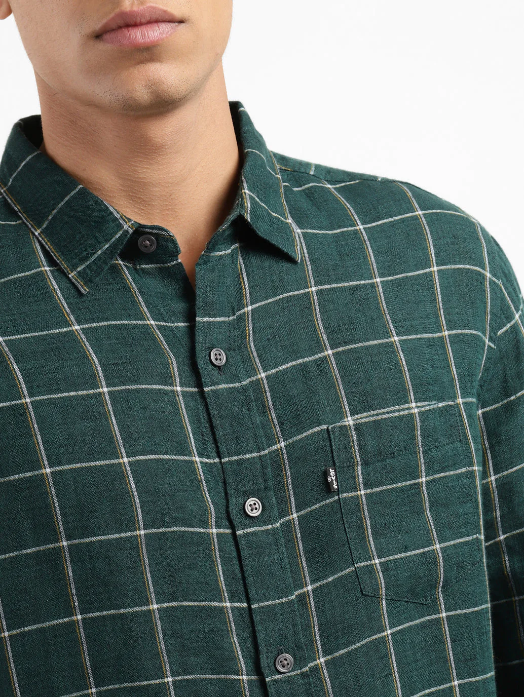 Men's Checkered Spread Collar Linen Shirt - Image 5