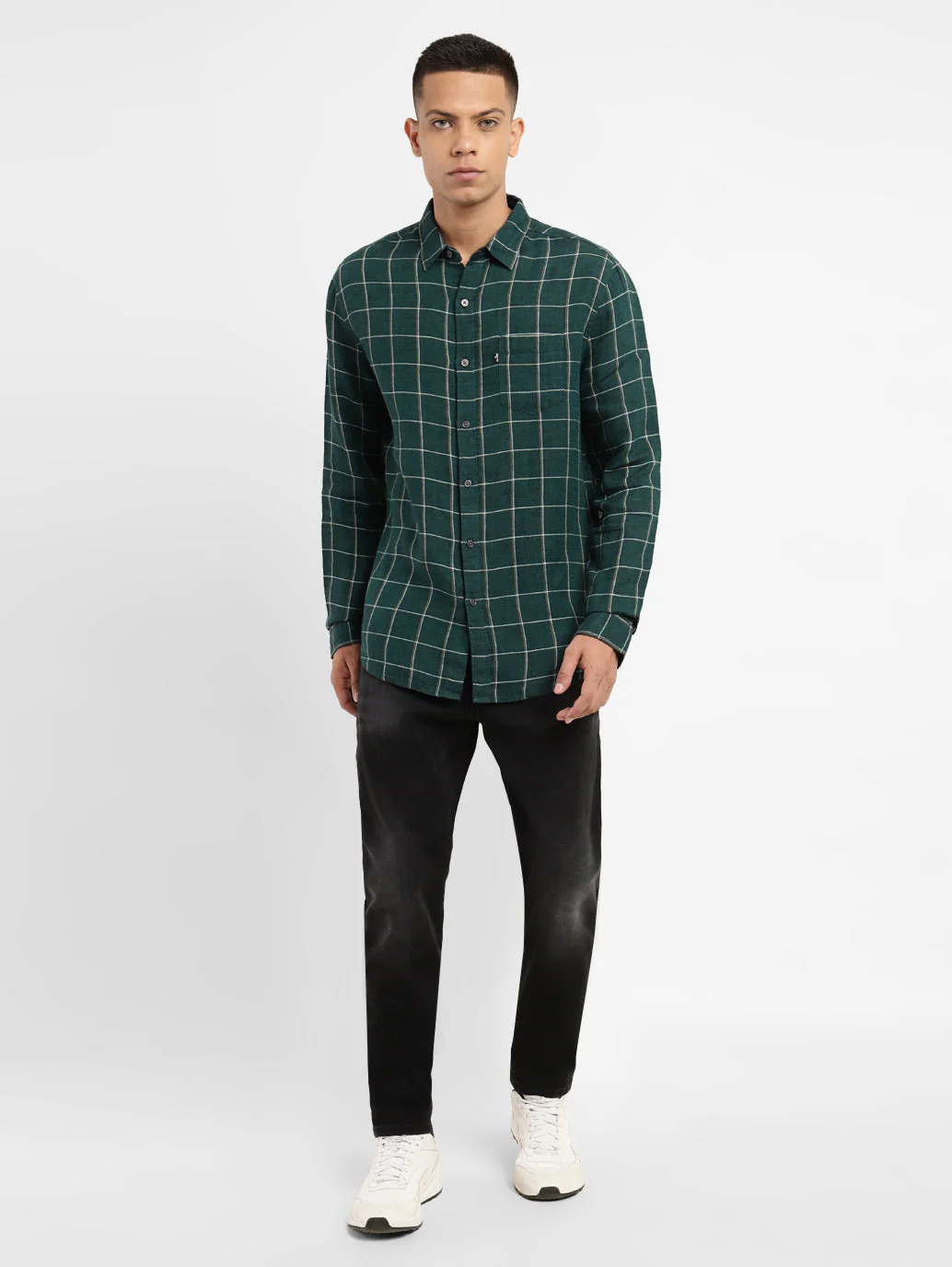 Men's Checkered Spread Collar Linen Shirt - Image 6