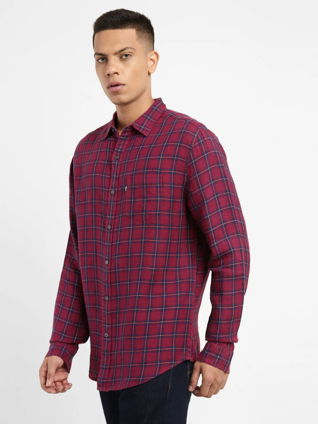 Men's Checkered Spread Collar Linen Shirt - Image 4