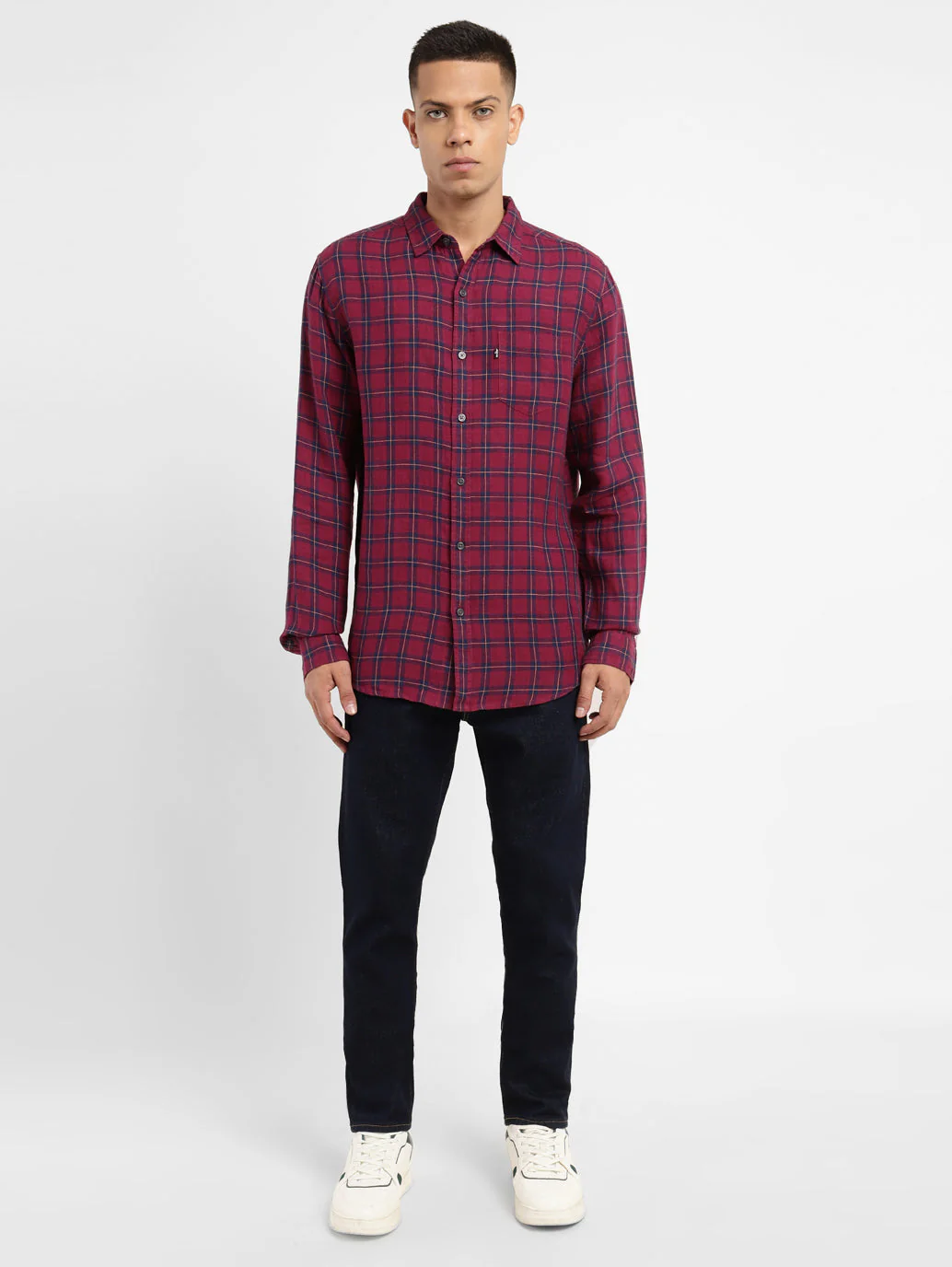 Men's Checkered Spread Collar Linen Shirt - Image 6