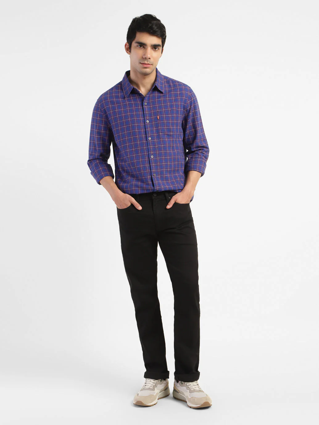 Men's Checkered Spread Collar Shirt