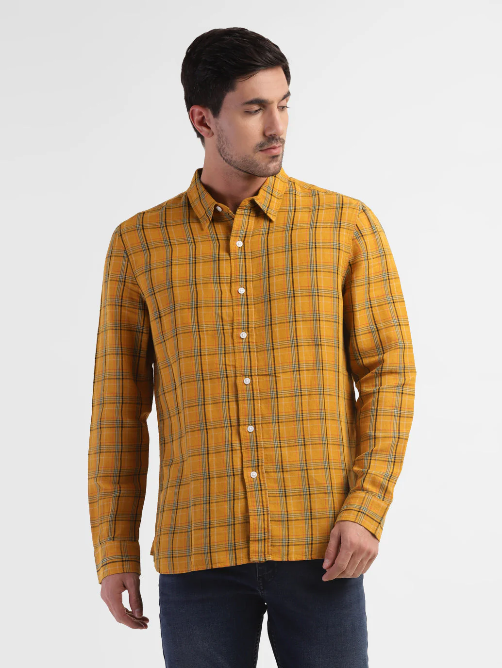 Men's Checkered Spread Collar Linen Shirt - Image 2