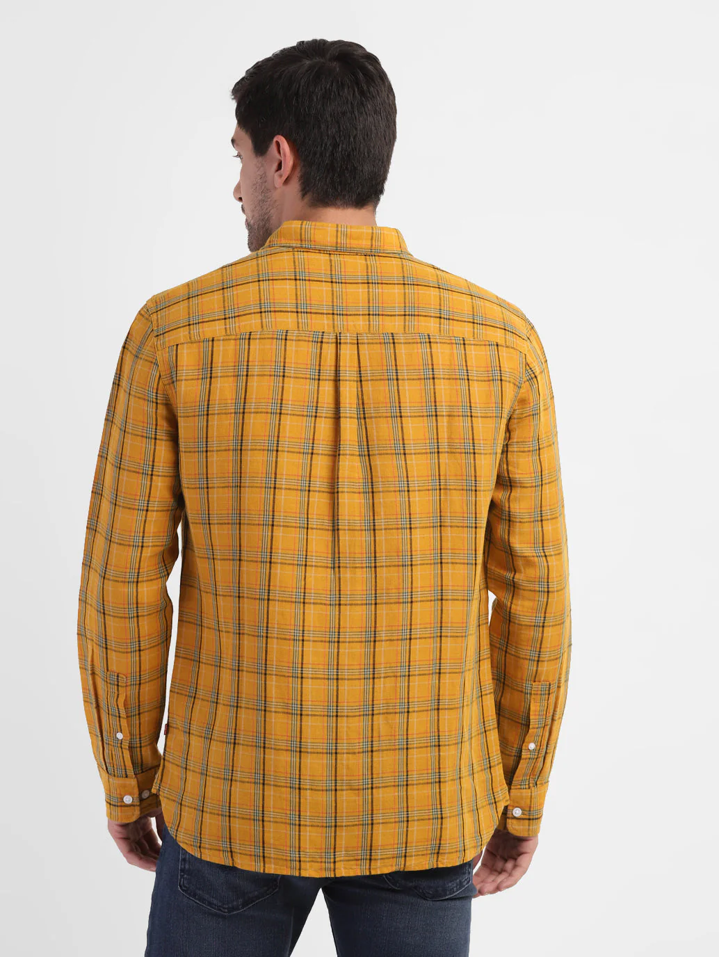 Men's Checkered Spread Collar Linen Shirt - Image 3